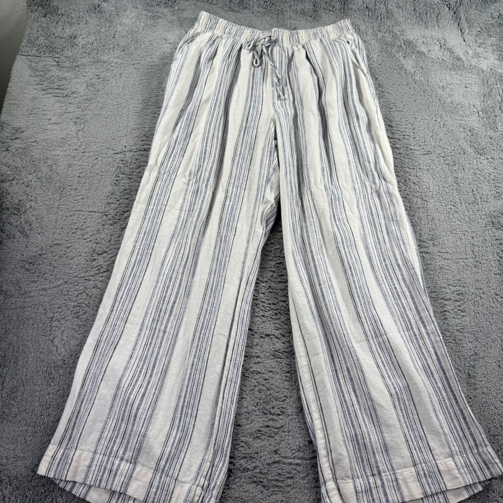 Briggs Striped Wide Leg Pants Womens Large Blue White Coastal Drawstring Casual